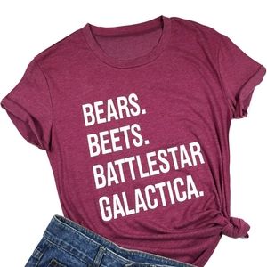 Maroon The Office Funny T-Shirt - "Bears. Beets. Battlestar Galactica."